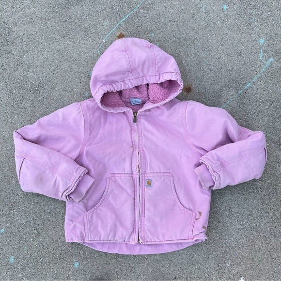 Carhartt Jacket Pink Canvas Fleece Lined Girls small 7/8